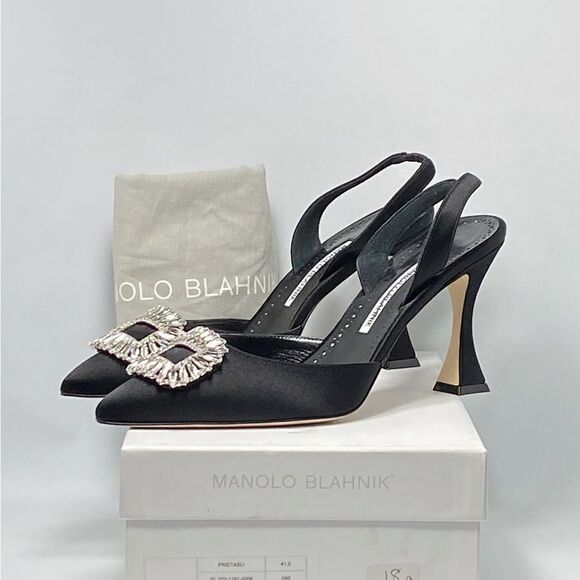 Manolo Blahnik Prietasli 90 Embellished Satin Slingback Pumps size 41.5 - Picture 9 of 11